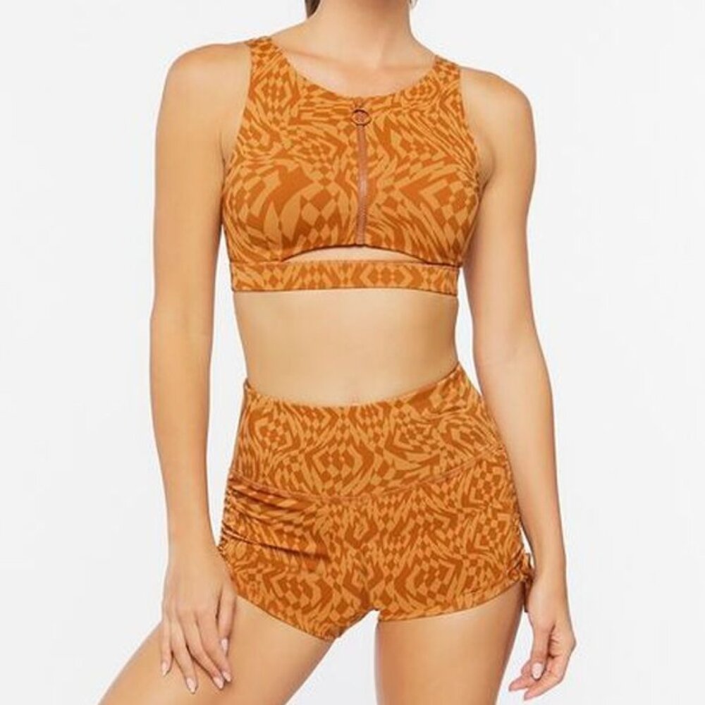 Biker Shorts and Top Active Geo Print Drawstring